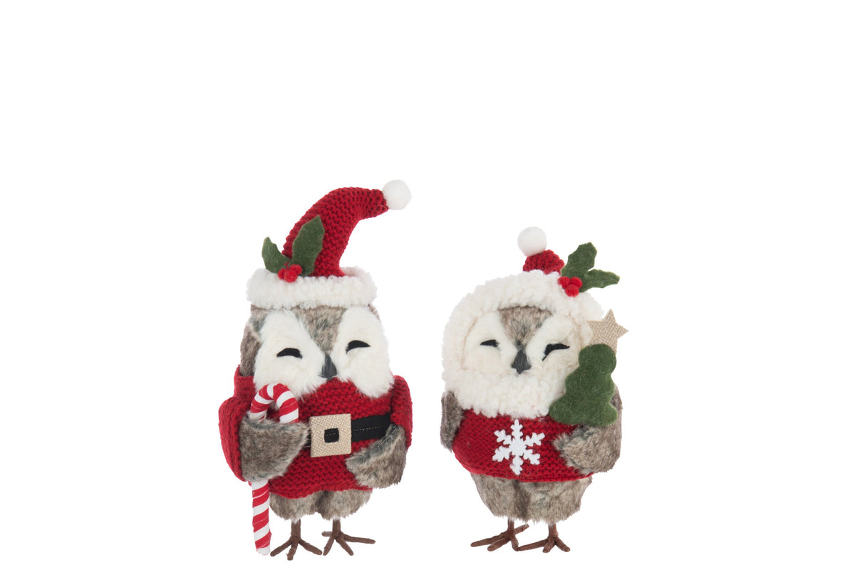 Owl Deco Polyester Brown/Christmas Red Assortment Of 2