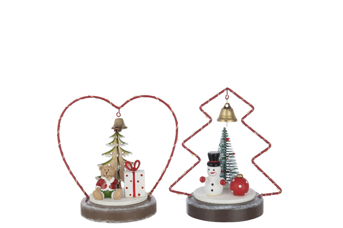 Bear + Snowman LED Heart + Tree Plywood Christmas Red/White Assortment Of 2