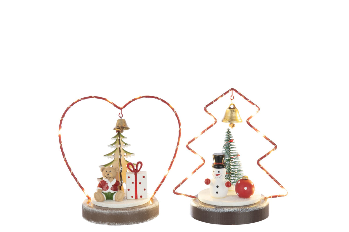 Bear + Snowman LED Heart + Tree Plywood Christmas Red/White Assortment Of 2