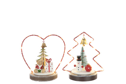 Bear + Snowman LED Heart + Tree Plywood Christmas Red/White Assortment Of 2