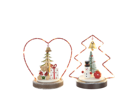 Bear + Snowman LED Heart + Tree Plywood Christmas Red/White Assortment Of 2