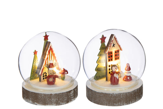 Ball LED House Plywood White/Christmas Red Assortment Of 2