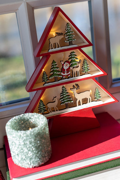 Tree LED Plywood Christmas Red Assortment Of 2