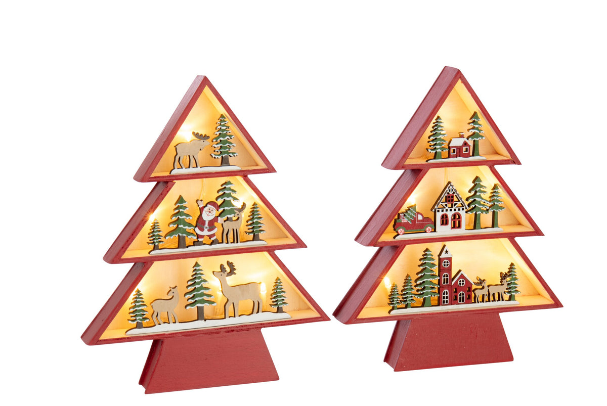 Tree LED Plywood Christmas Red Assortment Of 2