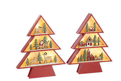 Tree LED Plywood Christmas Red Assortment Of 2