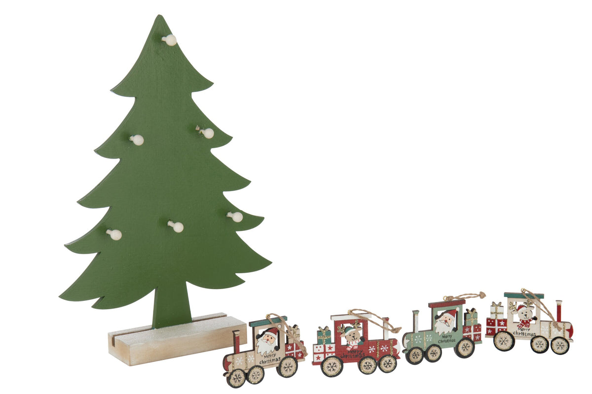 Tree +Train Hangers Plywood Dark Green/Christmas Red