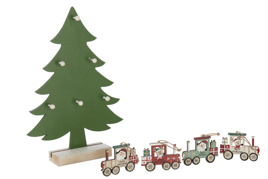Tree +Train Hangers Plywood Dark Green/Christmas Red