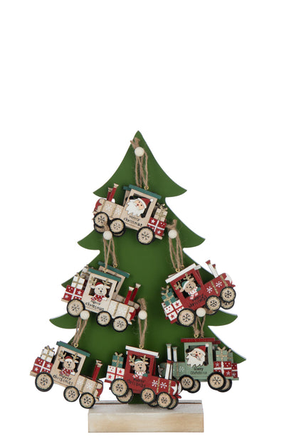 Tree +Train Hangers Plywood Dark Green/Christmas Red