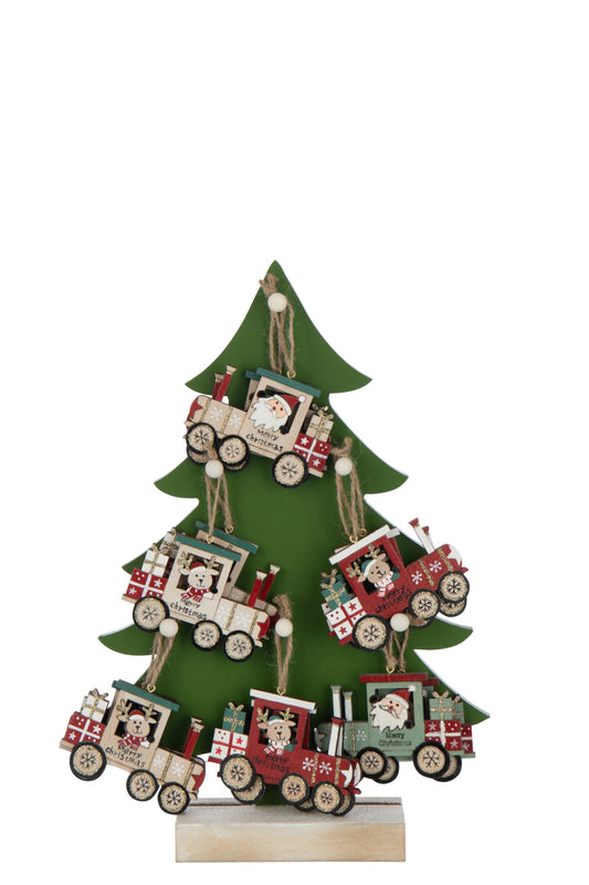 Tree +Train Hangers Plywood Dark Green/Christmas Red