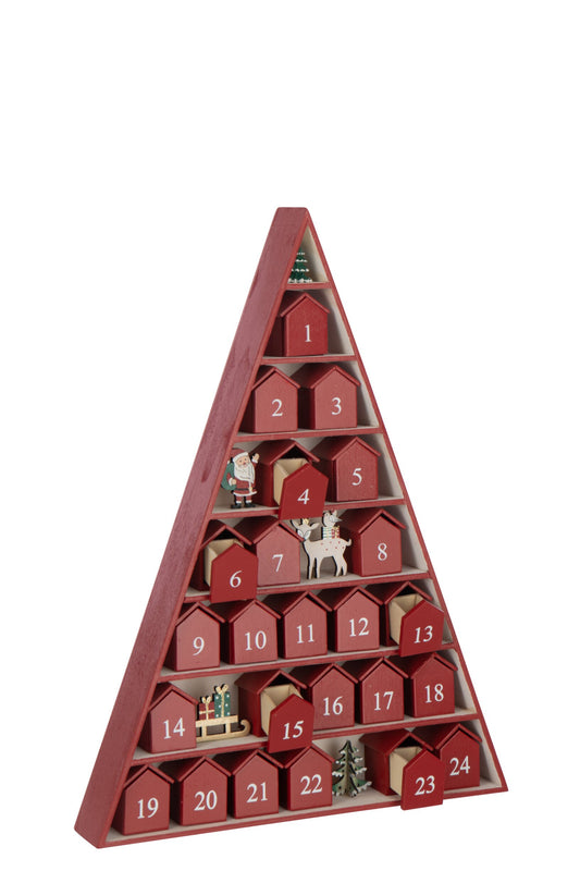 Tree + House Advent Calendar Plywood Christmas Red