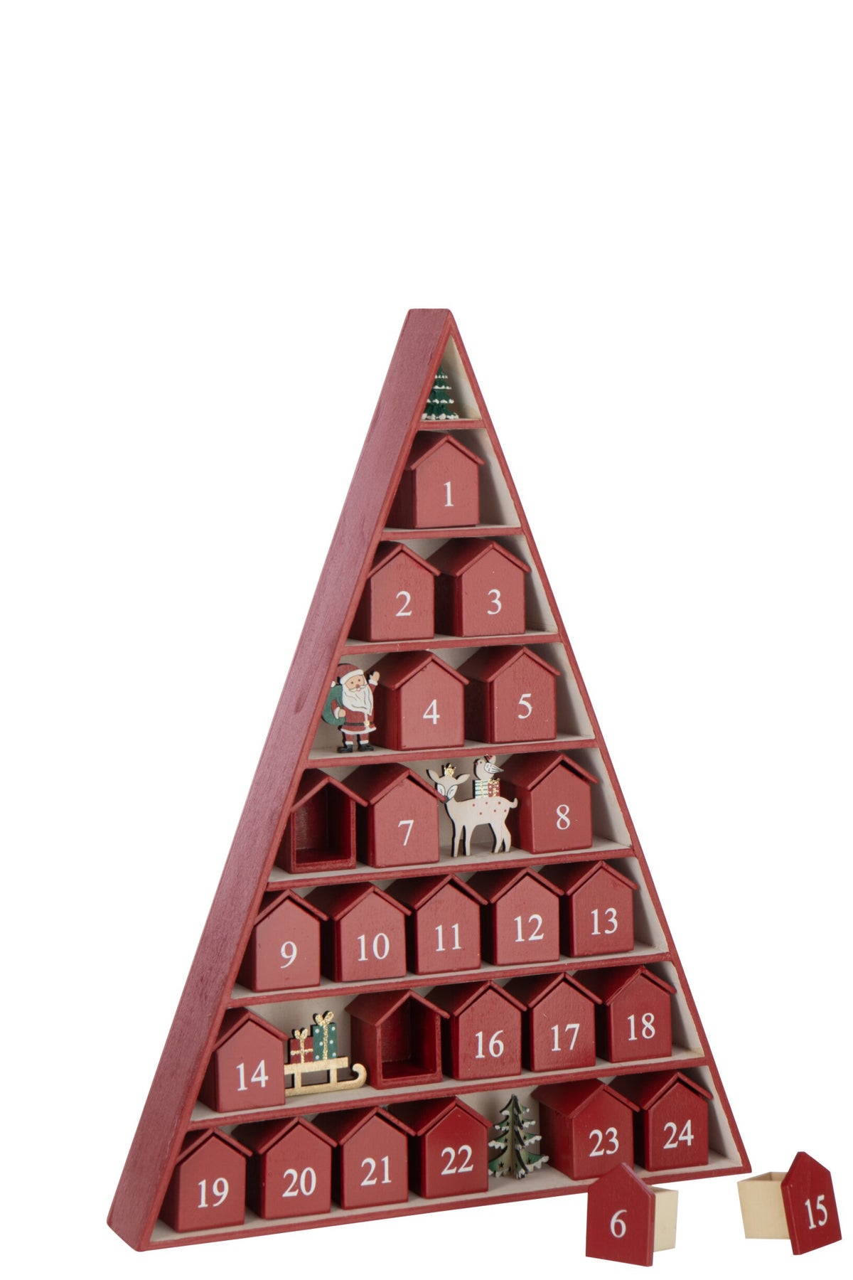 Tree + House Advent Calendar Plywood Christmas Red