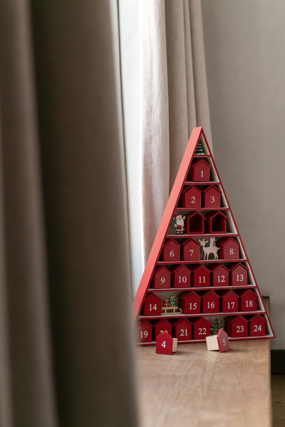 Tree + House Advent Calendar Plywood Christmas Red