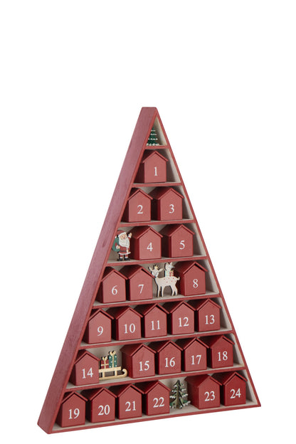 Tree + House Advent Calendar Plywood Christmas Red