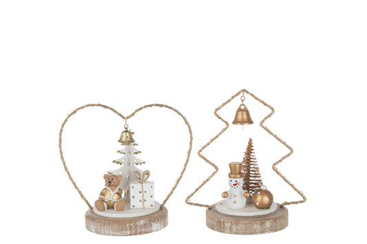 Bear + Snowman LED Tree + Heart Plywood White/Gold Colored Assortment Of 2