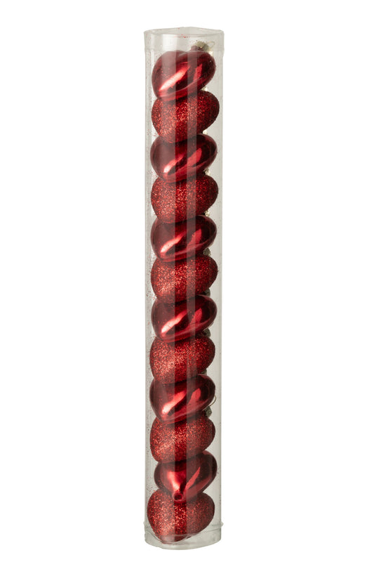 Box Of 12 Hanger Heart Glass Red