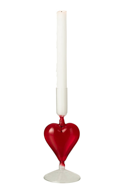 Kaarshouder Hart Glas Transparant/Rood