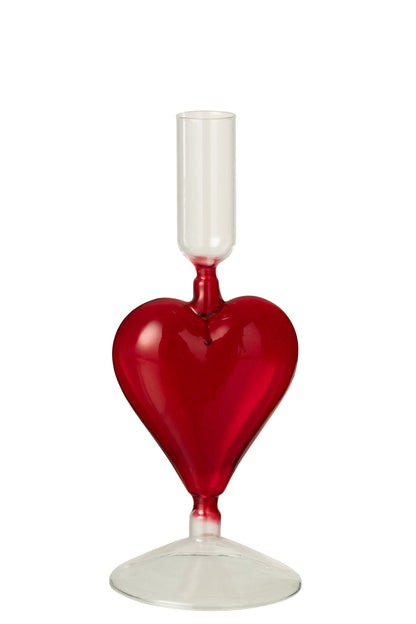 Kaarshouder Hart Glas Transparant/Rood