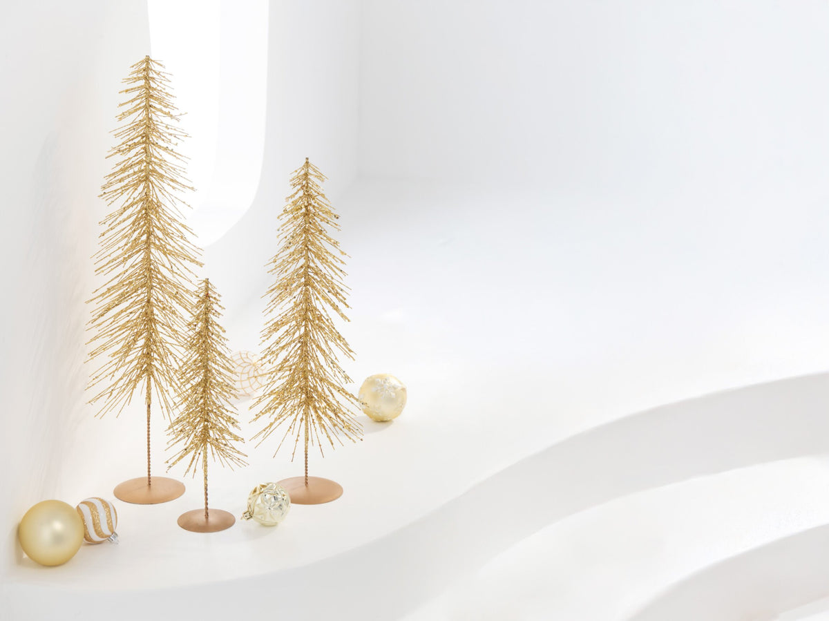 Christmas Tree Glitters Plastic Gold Colored Small