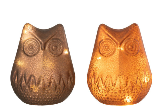 Owl LED Glass Dark Brown/Rust Brown Assortment Of 2