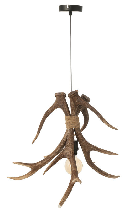 Plafondlamp gewei polyresin bruin groot