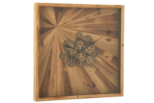 Wall Clock Square MDF Natural Large