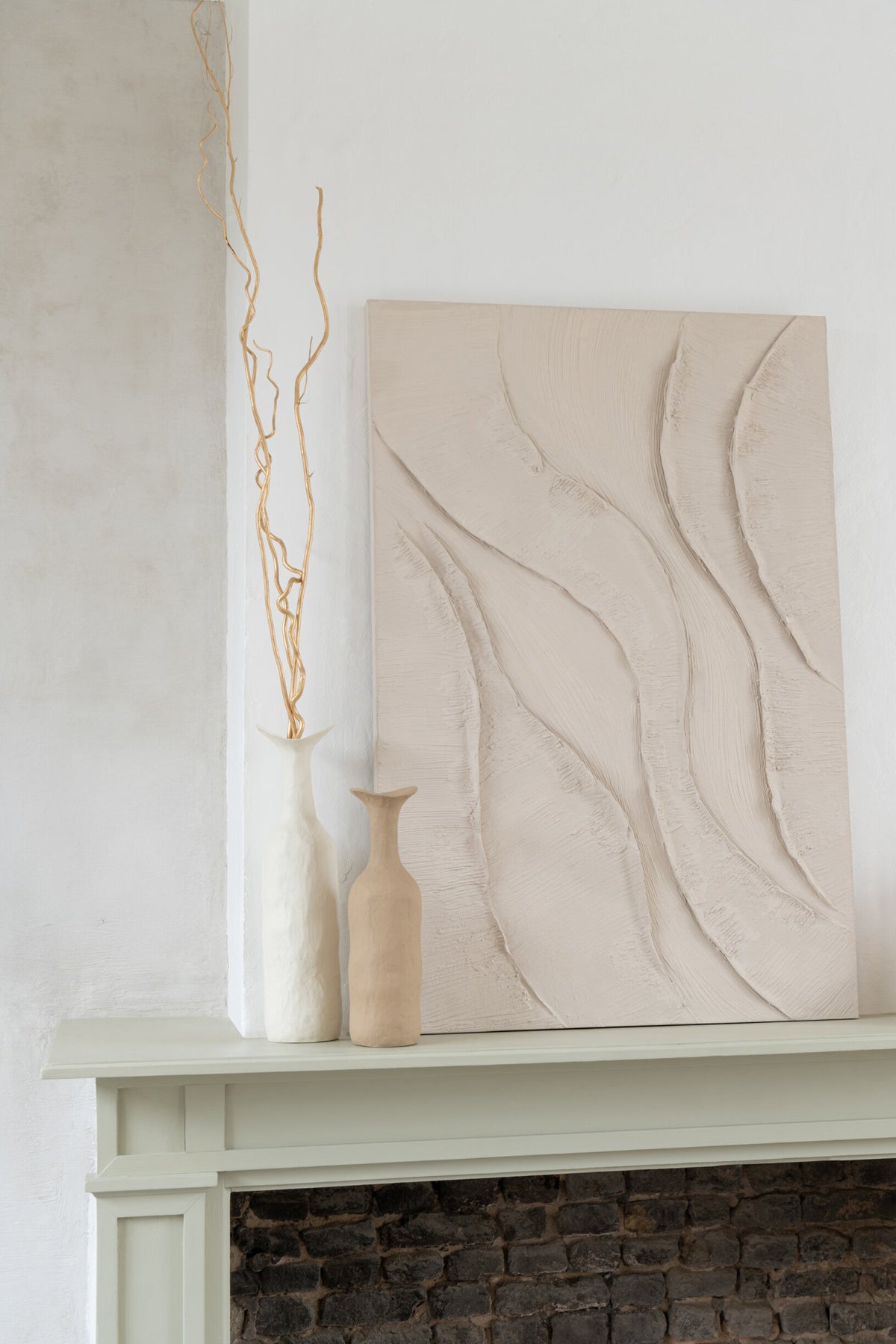 Painting Wave Acrylic Ecru/Beige Assortment Of 2