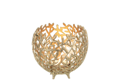 Kaarshouder Leaf Aluminium Goudkleurig Large