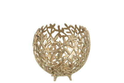 Kaarshouder Leaf Aluminium Goudkleurig Large