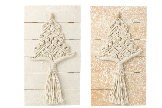 Wall Decoration Christmas Tree Cotton Natural/White Assortment Of 2