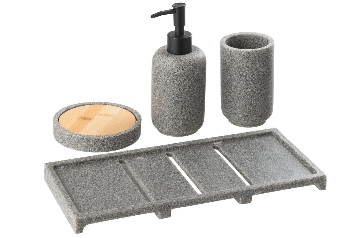 Soap Dispenser On Tray Polyresin Dark Grey/Natural