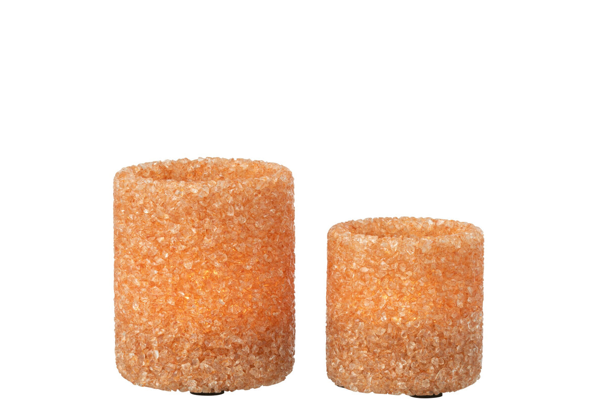 Set Van 2 Theelichthouder Steen Glas Roestbruin