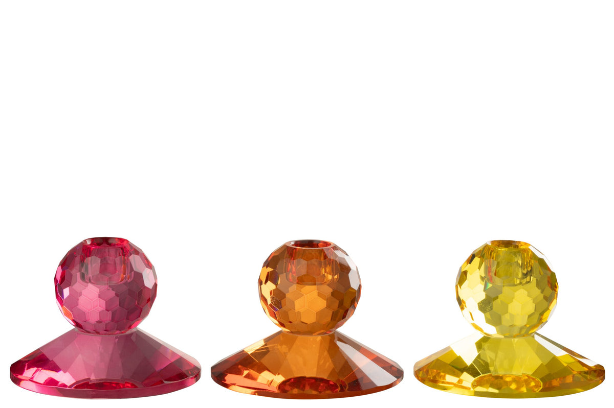 Kaarshouder Bal Glas Geel/Oranje Assortiment Van 3