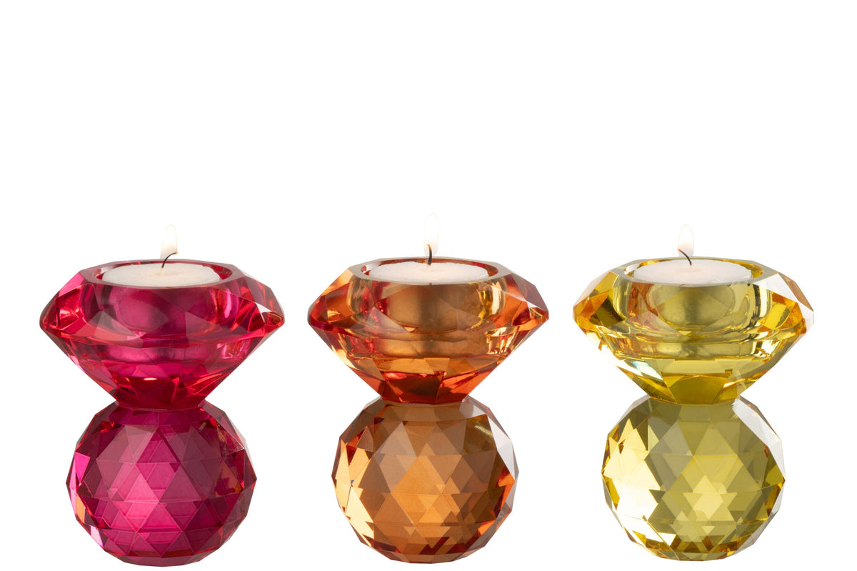 Kaarshouder Bal Glas Geel/Oranje Assortiment Van 3