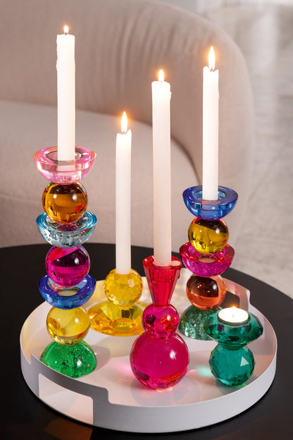Kaarshouder Bal Glas Geel/Oranje Assortiment Van 3