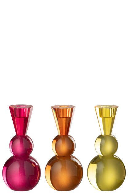 Kaarshouder Bal Glas Geel/Oranje Assortiment Van 3