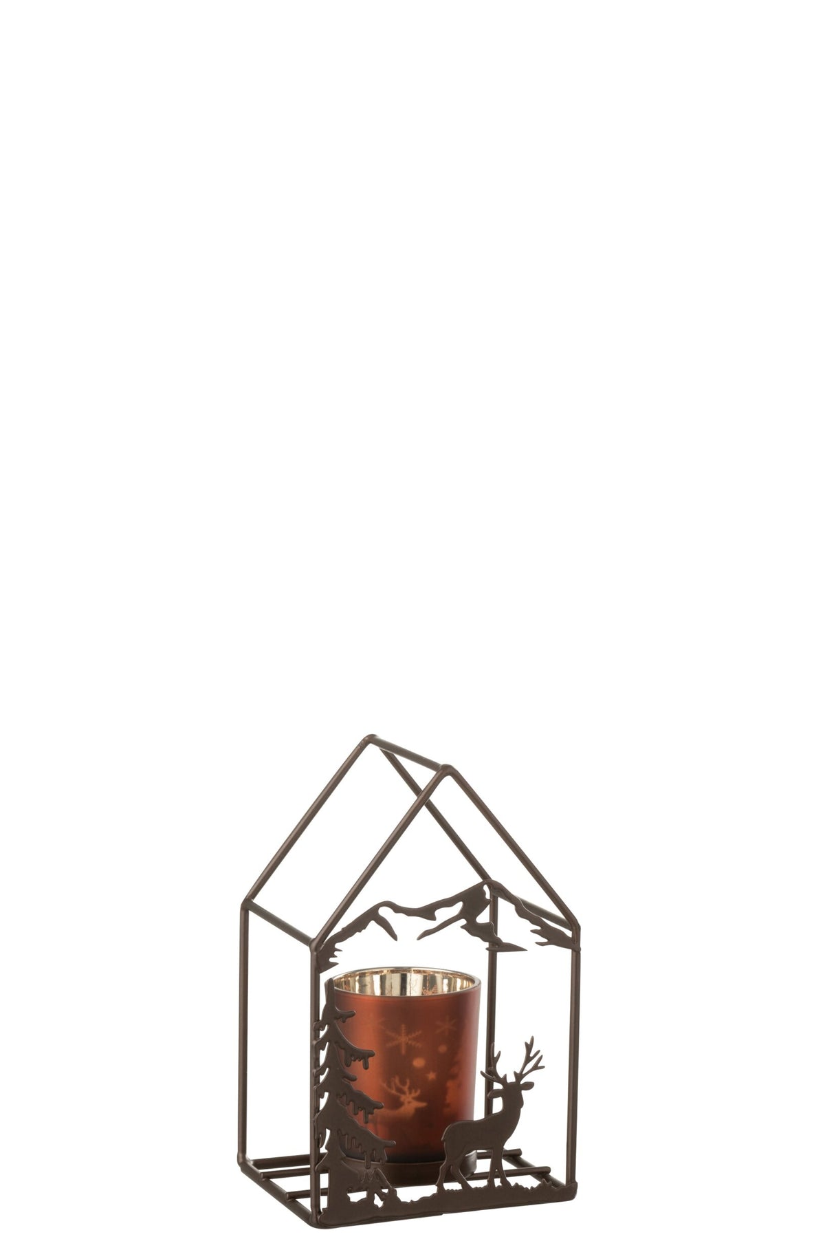 Theelichthouder Huis 1 Glas Ijzer Roestbruin/Bruin