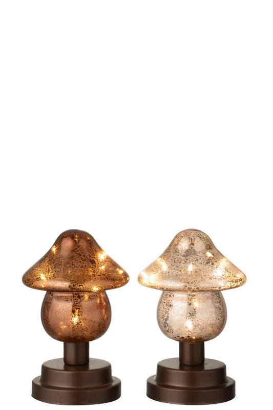 Mushroom LED On Base Glass Brown/Champagne Colored Large Assortment Of 2