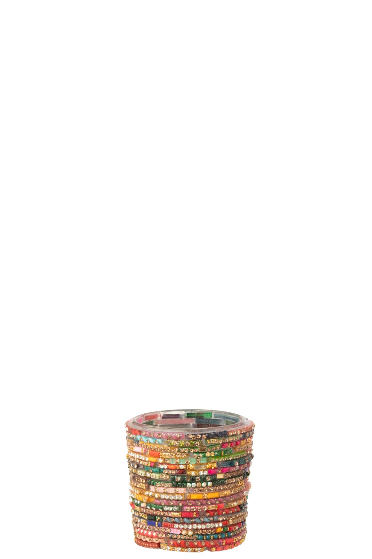 Theelichthouder Kralen Glas Roze/Goudkleurig Small