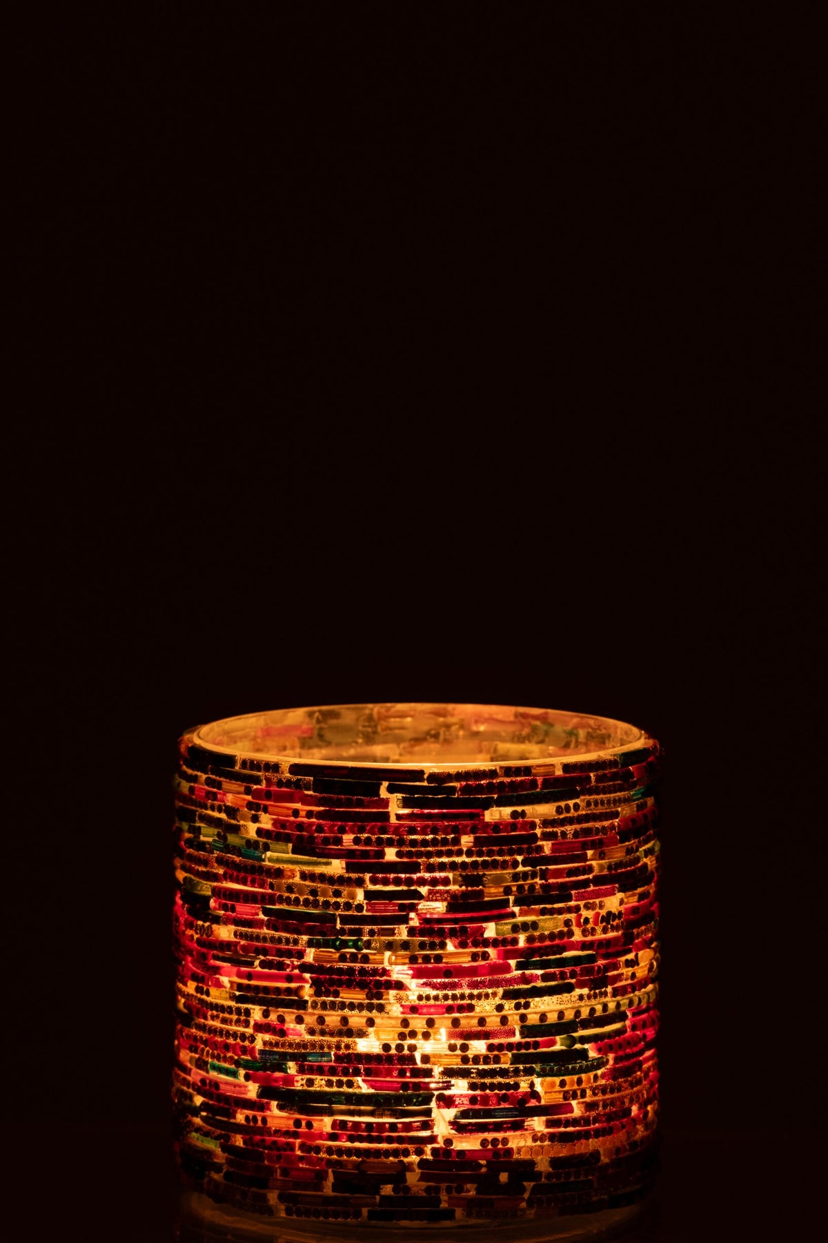 Kaarshouder Kralen Glas Roze/Goudkleurig Medium
