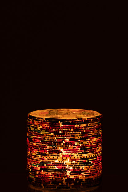Kaarshouder Kralen Glas Roze/Goudkleurig Medium