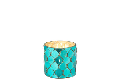 Theelichthouder Cilinder Mozaïek Glas Azuurblauw