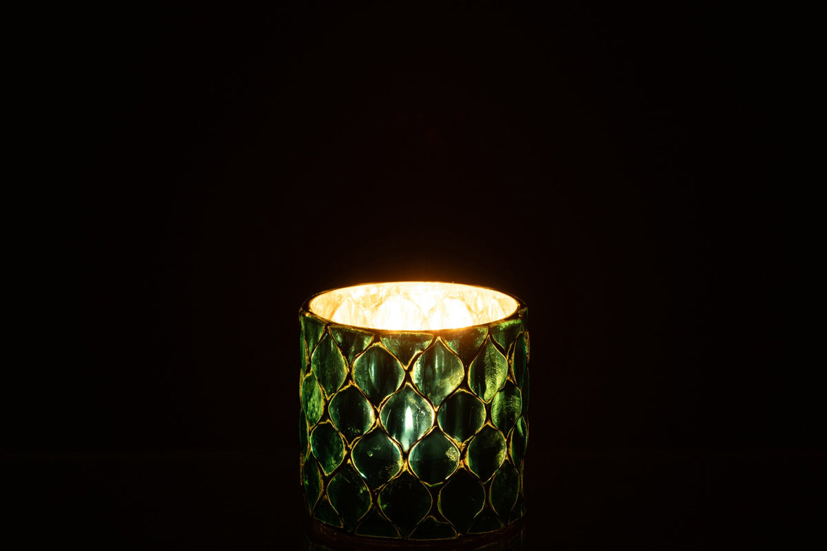 Theelichthouder Cilinder Mozaïek Glas Azuurblauw