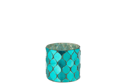 Theelichthouder Cilinder Mozaïek Glas Azuurblauw