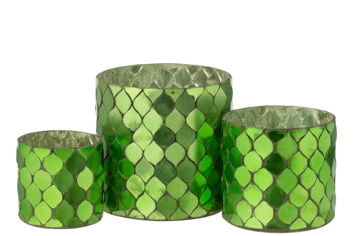 Kaarshouder Cilinder Mozaïek Glas Groen