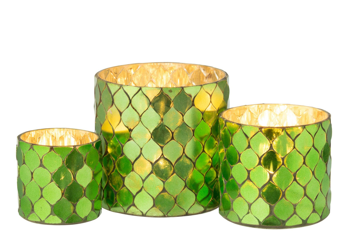 Kaarshouder Cilinder Mozaïek Glas Groen