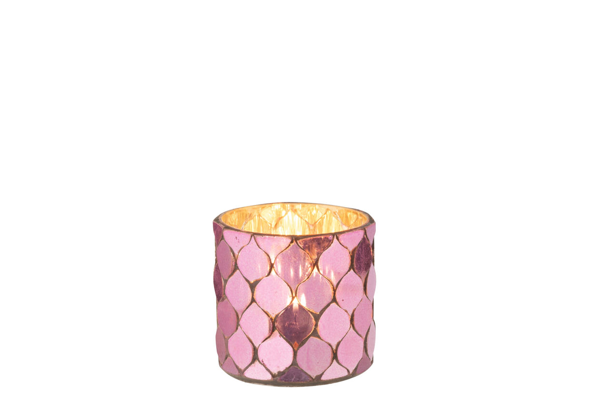 Theelichthouder Cilinder Mozaïek Glas Fuchsia