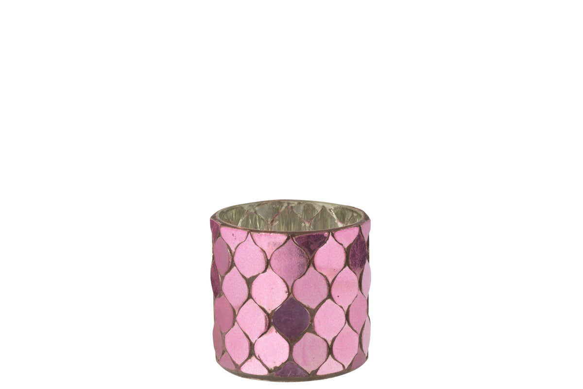 Theelichthouder Cilinder Mozaïek Glas Fuchsia