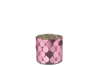 Theelichthouder Cilinder Mozaïek Glas Fuchsia