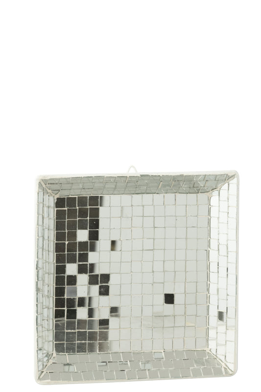 Decorative Tray Square Mosaic Glass Silver Colored