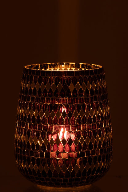 Theelichthouder Mozaïek Glas Zwart/Zilverkleurig Large